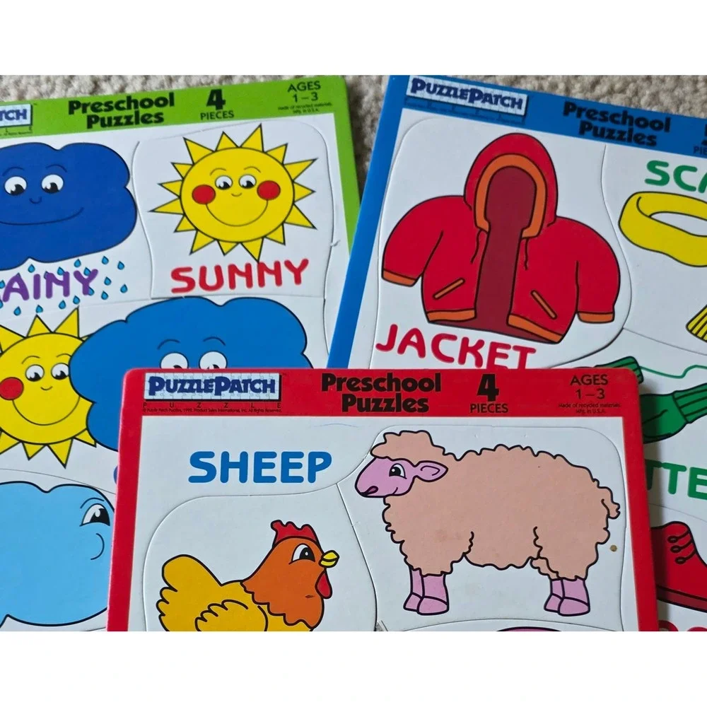 Puzzle Patch Preschool Puzzles Set of 3 Farm Animals Weather Winter Clothes 1-3